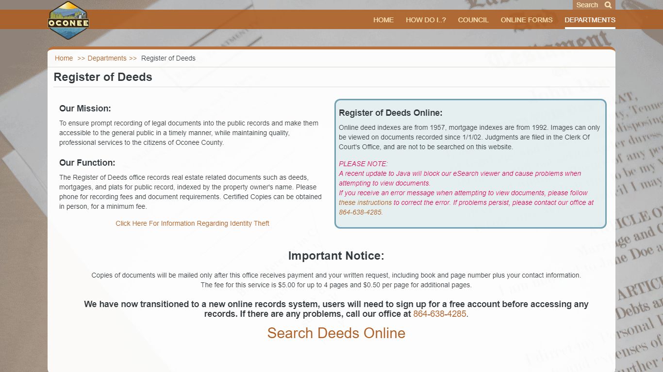 Register of Deeds - Oconee County, SC